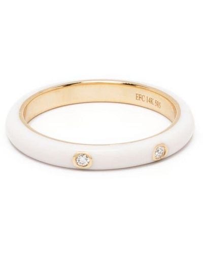 EF Collection 14kt Yellow Gold Diamond And Enamel Ring - White