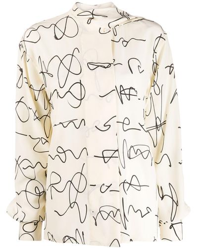 Victoria Beckham Signature Print Silk Blouse - Natural