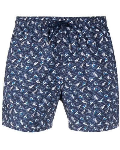 Canali Sailing-boat Print Swim Shorts - Blue