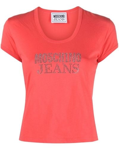 Moschino Jeans Katoenen Cropped Top Met Logo - Roze