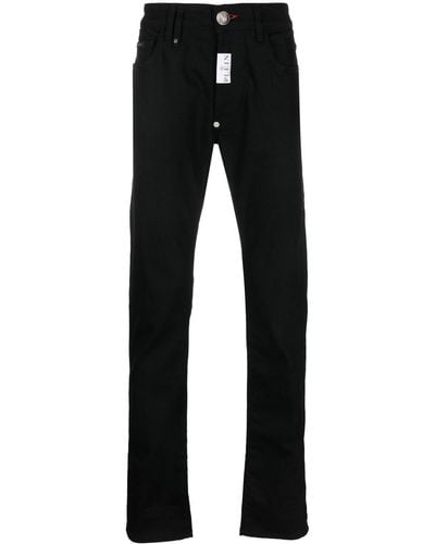 Philipp Plein Embroidered-logo Straight-leg Jeans - Black