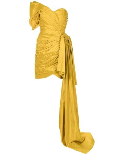 Oscar de la Renta One-shoulder Ruched Silk Dress - Yellow