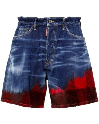 DSquared² Checked Colour-block Denim Shorts - Blue