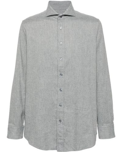 Lardini Cutaway-collar Flannel Shirt - Grey