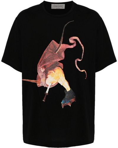 Yohji Yamamoto T-shirt Met Print - Zwart