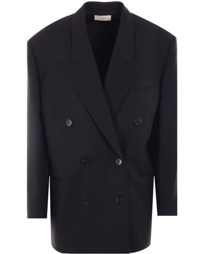 The Row Double-breasted Wool Coat - Blue
