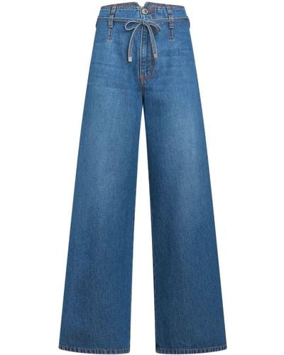Etro Floral-embroidered Belted Jeans - Blauw