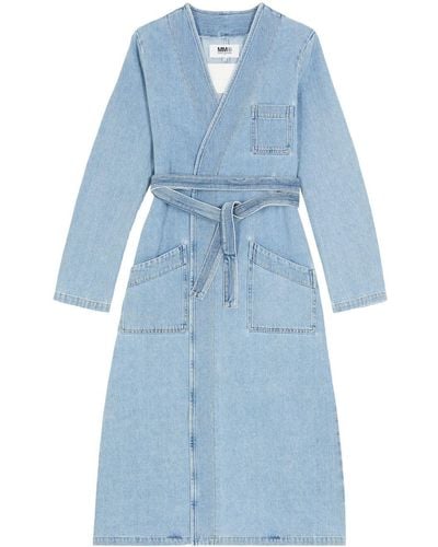 MM6 by Maison Martin Margiela Collarless Trench Coat - Blue