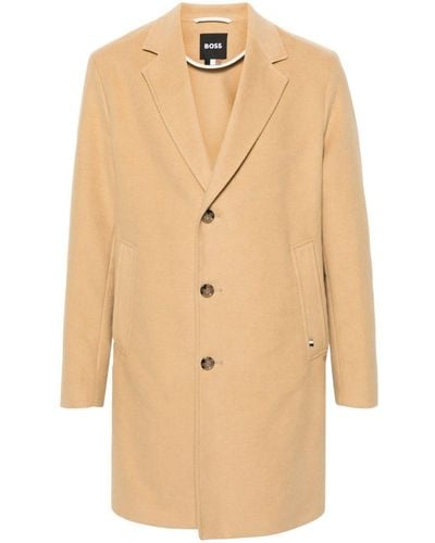 BOSS Felted Single-breasted Peacoat - Natural