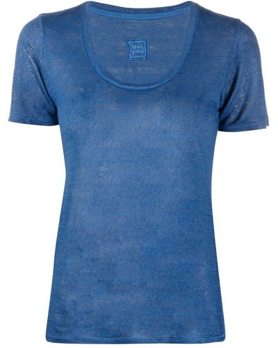 120% Lino T-shirt en lin à manches courtes - Bleu