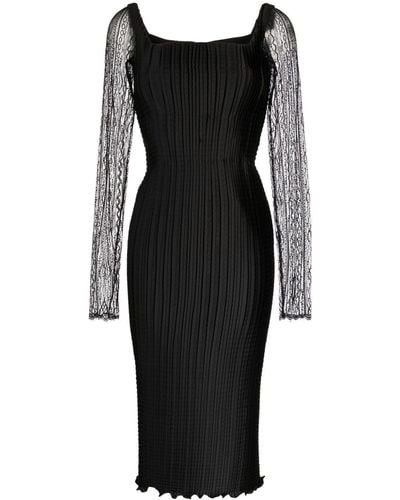 Saiid Kobeisy Lace-sleeved Plissé Midi Dress - Black