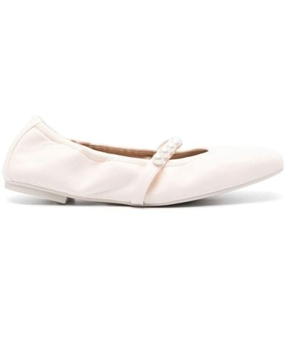 Stuart Weitzman Goldie Leather Ballerina Shoes - White