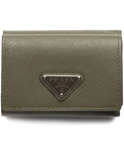 Prada Logo-plaque Saffiano Leather Wallet - Grey
