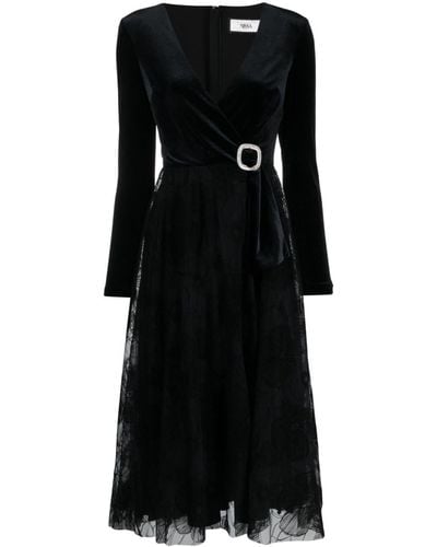 Nissa V-neck Tulle Midi Dress - Black