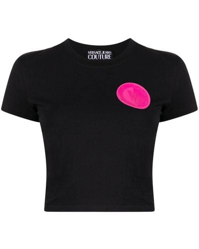 Versace Logo-patch Cropped T-shirt - Black