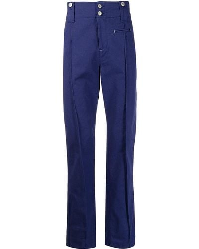 Isabel Marant Pantalon droit en coton à plis marqués - Bleu