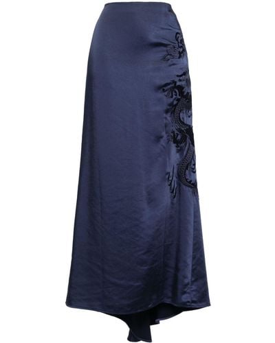 P.A.R.O.S.H. Dragon-embroidered Maxi Skirt - Blue