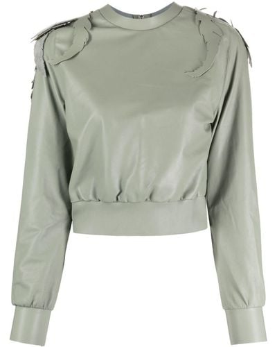 Undercover Leaf-embroidered leather sweatshirt - Verde