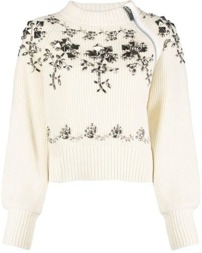Sacai Floral-stud Wool Sweater - Natural
