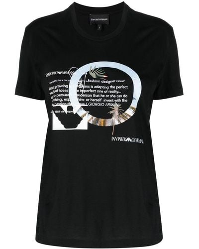 Emporio Armani T-shirt en coton à slogan imprimé - Noir