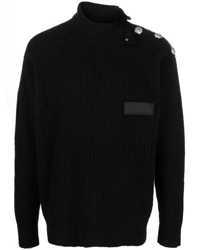 Balmain Logo-patch Roll Neck Jumper - Black