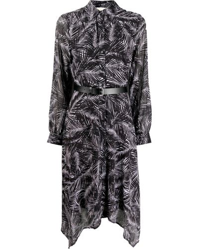 MICHAEL Michael Kors Abstract-print Belted Shirt Dress - Black