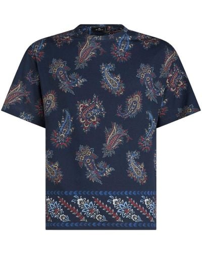 Etro T-shirt en coton à imprimé cachemire - Bleu