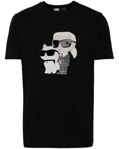 Karl Lagerfeld Ikonik Karl & Choupette Tシャツ - ブラック