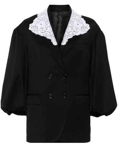 Simone Rocha Lace-Appliqué Double-Breasted Blazer - Black