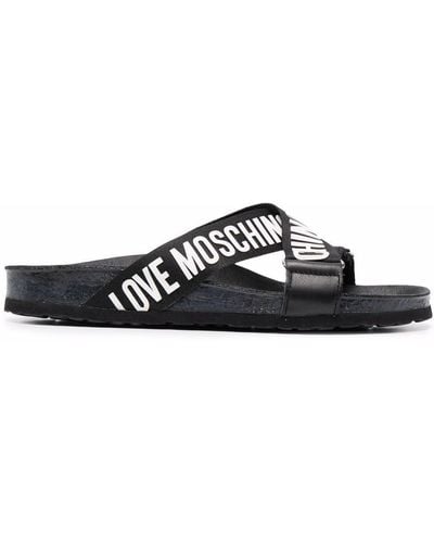 Love Moschino Logo Open-toe Slides - Black