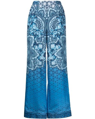 Alberta Ferretti Pantalon ample en soie à imprimé graphique - Bleu