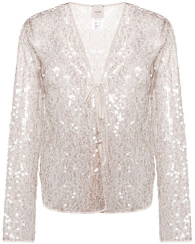 Alysi Lace-up Sequined Laced Cardigan - Natural