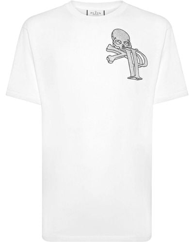 Philipp Plein T-Shirt mit Totenkopf-Logo - Weiß