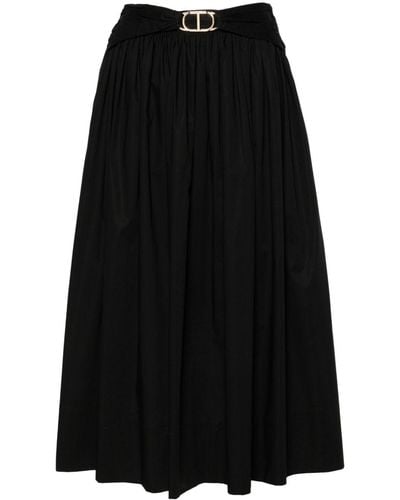 Twin Set Belted Flared Midi Skirt - Black
