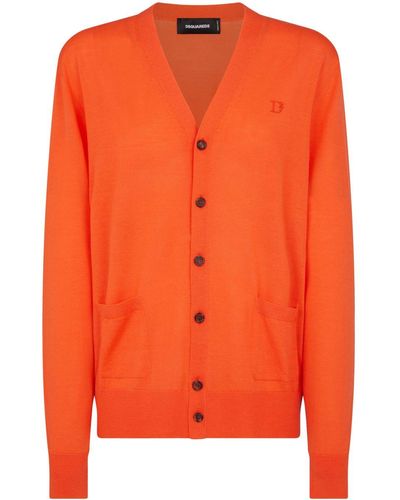 DSquared² Cardigan en laine vierge à logo brodé - Orange