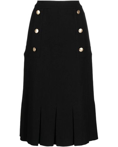 Low Classic Button-embellished Pleated Midi Skirt - Black
