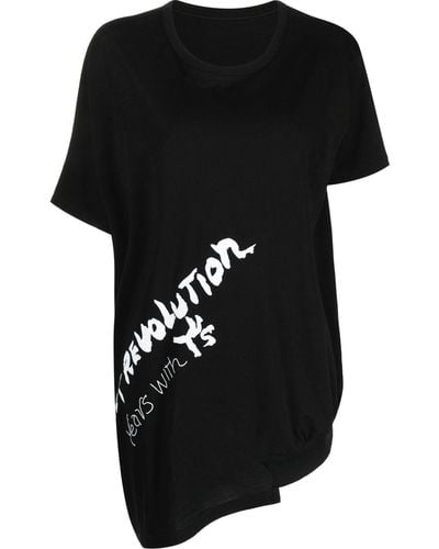 Y's Yohji Yamamoto Graphic-print Asymmetric T-shirt - Black