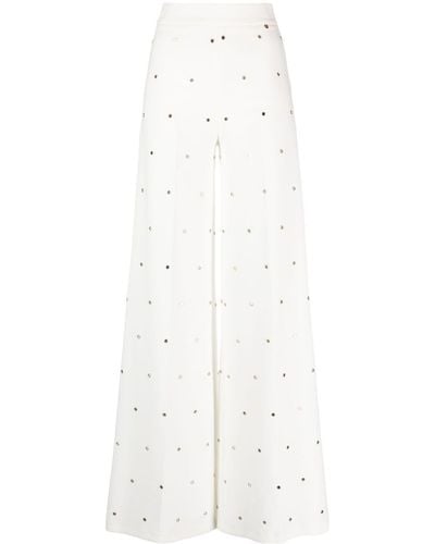 Nissa Crystal-embellished Palazzo Trousers - White
