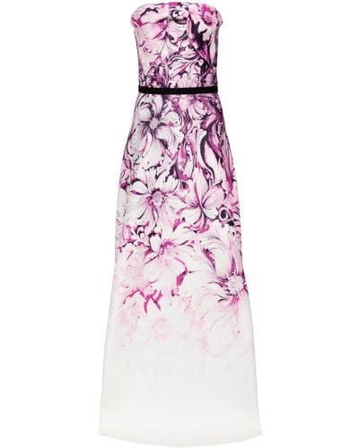 Saiid Kobeisy Floral-print Belted Strapless Gown - Pink