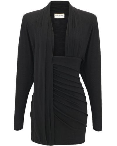 Saint Laurent Mini-robe En Jersey De Laine À Drapés - Noir
