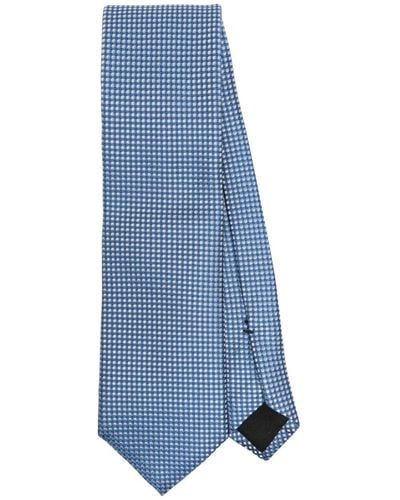 BOSS Check-pattern silk tie - Blau
