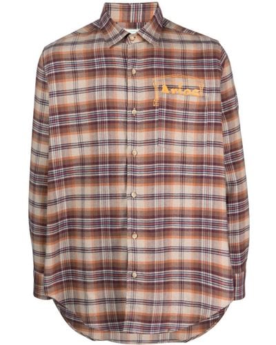 Aries Plaid-check Flannel Shirt - Orange