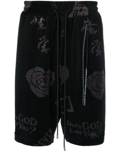 Mastermind Japan Rose-print Velour Track Shorts - Black