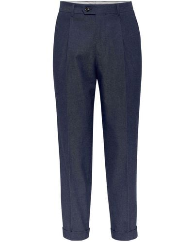 Brunello Cucinelli Wool Tapered Trousers - Blue