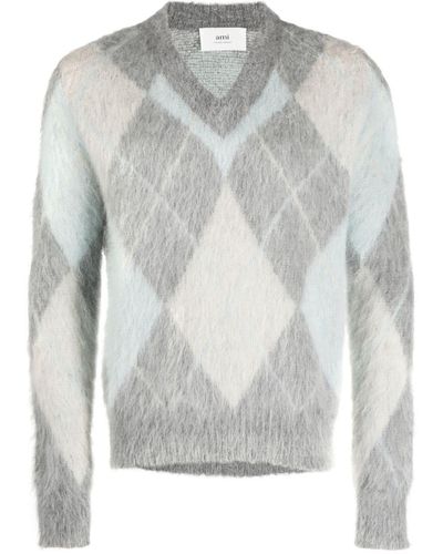 Ami Paris Sweatshirt mit Argyle-Muster - Grau