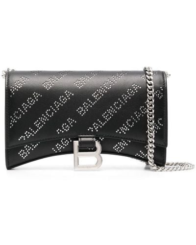 Balenciaga Hourglass Leather Wallet On Chain - Gray