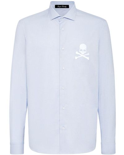 Philipp Plein Sugar Daddy Skull-embroidered Cotton Shirt - White
