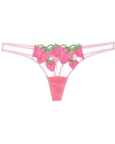 Fleur du Mal Strawberry-motif Sheer Thong - Pink