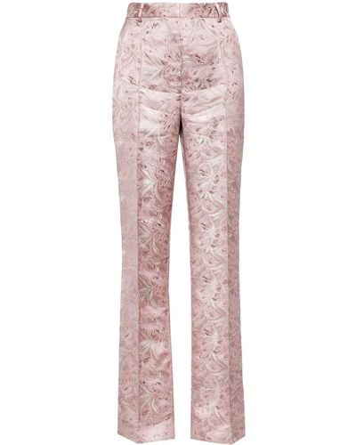 Tory Burch Floral-jacquard Satin Trousers - Pink