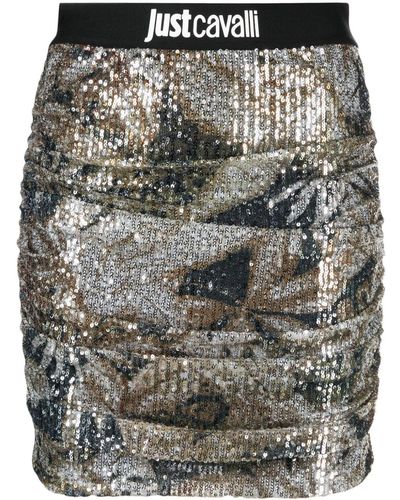 Just Cavalli Sequined Ruched Skirt - Grey